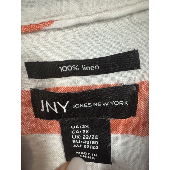 Jones New York Orange blue white 100% Linen Button up women’s shirt size 2X - Picture 3 of 6